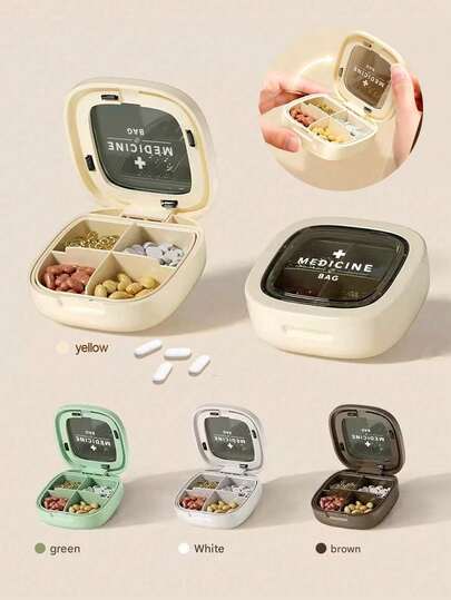 A Fine Square Four-Compartment Storage Box, Daily Medication Tablet Organizer, Storing Exquisite Small Jewelry And Travel Companion Tablet Box,Portable Medicine Box, Medication Packaging And Storage Box, Portable Mini Compartment, Three Meals A Day, Sealed Pill Packaging, Medication Box,Easter, Mother'S Day, Independence Day, Wedding Season, Graduation Season