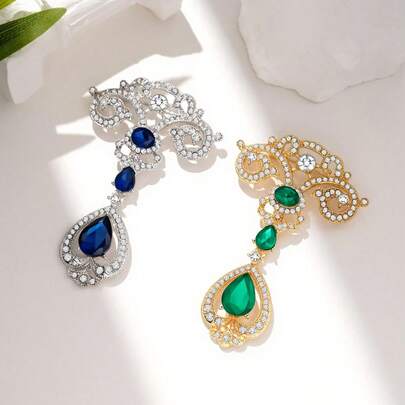 1pc Vintage Palace Style Zinc Alloy Rhinestone Inlaid Pendant Brooch, Suitable For Women's Wedding, Banquet, Party Wear