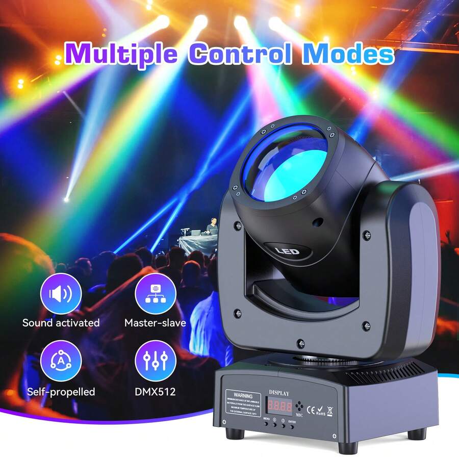 Luces LED de cabeza móvil para DJ de 150 W, luces de escenario, foco RGBW DMX 512 activado por sonido para bodas, fiestas, escenarios, bares, iglesias, discotecas.
