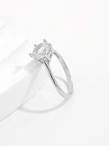 1 Peça Anel de Pedra Redonda de Zircônia Cúbica de Prata 925 Elegante, Elegante, Requintado, Brilhante, Minimalista e Versátil, Adequado para Encontros, Festas e Uso Diário de Mulheres - Prata - Visão 4