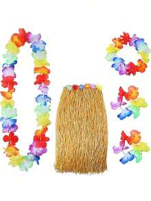 5件套夏威夷花环项链和草裙花卉装饰，夏威夷花环项链，热带夏威夷花卉主题派对礼品，芙蓉热带夏季泳池派对和夏威夷主题派对装饰，夏季装饰，派对装饰和用品，节日婚礼海滩生日装饰，夏威夷花环派对用品，主题派对装饰，生日，毕业典礼，婚礼（颜色随机） - 多色 - 查看 3