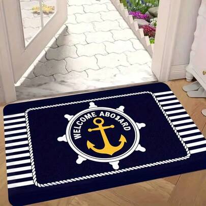 1 pieza Felpudo de bienvenida con ancla náutica, adecuado para sala de estar, cocina, sofá, mesa, pasillo, entrada, alfombra, alfombra exterior - forma rectangular, excelente para decoración del hogar, felpudo de entrada, alfombra pequeña, felpudo de bienvenida, alfombra, felpudo, felpudo exterior, alfombra de cocina, decoración del hogar, felpudo de entrada, alfombra pequeña de área, felpudo exterior, decoración del hogar, alfombra de área, alfombra de jardín, alfombra lavable, adecuado para decoración de fiestas, mejora el estilo del hogar, agrega encanto festivo a la decoración esencial