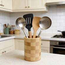 Bamboo Kitchen Utensil Storage Canister, Bamboo Kitchen Utensil Storage Jar, Rustic Style Kitchen Decor - Multicolor - View 13