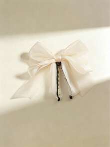 2pcs/1pc French Organza Bow Banana Hair Clips, Elegant Butterfly Clips, Gentle Fairy-Like Hair Accessories, Fashionable Daily Wear - Multicolor - View 3