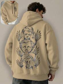 Men's Cherub Angels Dark Tattoo Style Back Print Streetwear Aesthetic Hoodie Tumblr - 杏色 - 查看 1