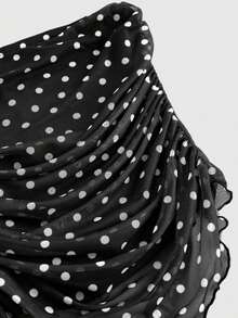 Women's Y2K Polka Dot Sheer Tube Top - Sexy One-Shoulder Tie Strap Ruched Crop Top For Summer Party Streetwear - Black - View 5