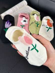 1/5 Pairs Women Casual Boat Socks, Non-Slip, Durable For Daily Commute - Multicolor - View 6