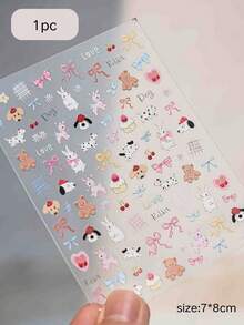 1 pieza Pegatina de arte de uñas 3D de oso lindo, diseño de graffiti en relieve, calcomanías de uñas DIY para cámara, teléfono - Multicolor - Ver 4