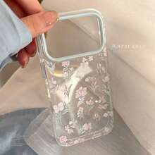 GUCADI 透明手机壳，蓝色边框搭配紫色花卉图案，给人清新柔和的感觉，兼容 17 Pro Max、17、14（蓝色花卉款）、13（透明款）、16（艺术款），风格少女、创意、几何、清新、小众、ins风。 - 藍邊 紫畫小花 - 查看 3