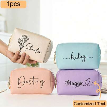 1pc Customized Name Makeup Bag - Personalized Letter Cosmetic Bag, Leather Toiletry Bag, Bridesmaid Bag By Birth Month, Bridal Party Gift, Bachelorette Party Favor, Multifunctional Letter Makeup Bag, Large Capacity, Functional, Foldable, Practical, Multipurpose, Minimalist, Kawaii, Vacation Vibe/Holiday, Casual, Basic Hot Pink Customized Name Makeup Bag - Personalized Letter Cosmetic Bag, Leather Toiletry Bag, Bridesmaid Bag By Birth Month, Bridal Party Gift,New Year Glamour