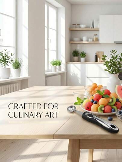 1pc Stainless Steel Fruit Ice Cream Scoop: Non-Slip, Easy To Grip, Easy To Clean And Durable. Suitable For Scooping Ice Cream Balls From Watermelon And Making Fruit Platters. An Essential Kitchen Tool For Daily Fruit Cutting, Holiday Dessert Plating, And Home Use.