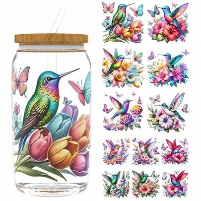  XRTHGS 12PCS/SET UV DTF Cup Wraps Style Self-Adhesive Sticker For Coffee Cups, Water Bottles, Home Decor, Laptops And Refrigerator DIY Crafts(Glass Not Included)