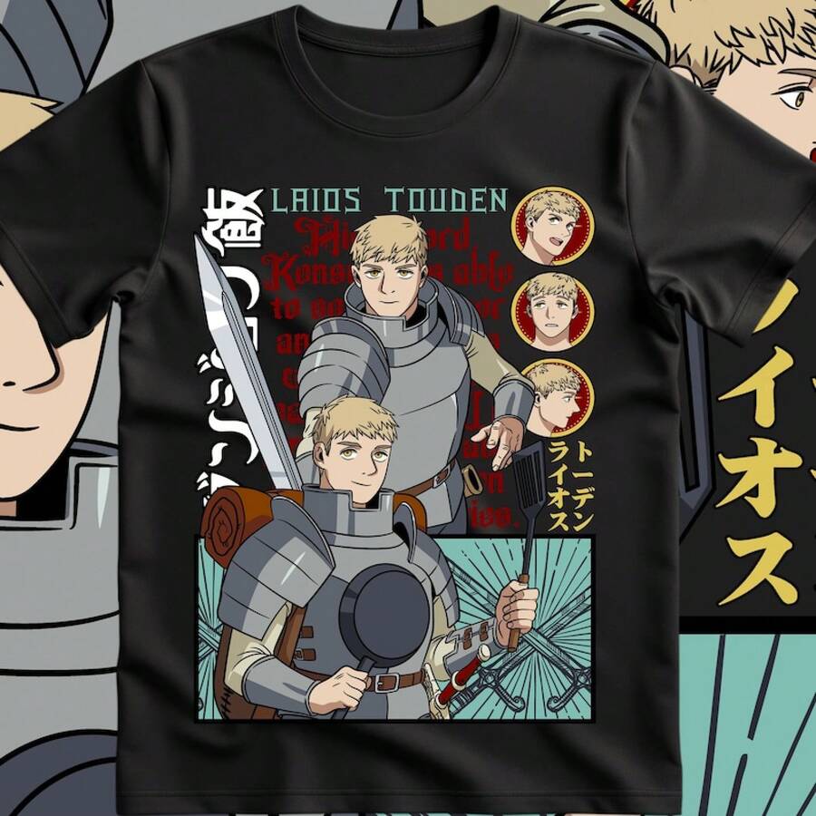 Laios Touden Dungeon Meshi T-Shirt Delicious Anime Vintage Special Shirt, Anime Shirt, Anime Lovers Shirt, Otaku Gift, Gift Manga Shirt. - Black - View 1