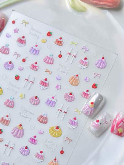 1 Piece Of Glitter Nail Stickers, Cute Ice Through Nail Stickers, Jelly Pudding 3D Self-Adhesive Nail Stickers, Nail Decoration Stickers, DIY Accessories