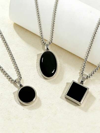 1 pieza Collar de ágata negra simple y elegante para hombres, collar con colgante de acero inoxidable unisex, es el regalo perfecto para amigos.