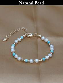 1pc Fashion Pearl Bracelet, Natural Freshwater Pearl Bracelet, Round White Cultured Pearl Bracelet, Women's Daily Wear, Party/Wedding/Holiday Gift Box - A - View 1