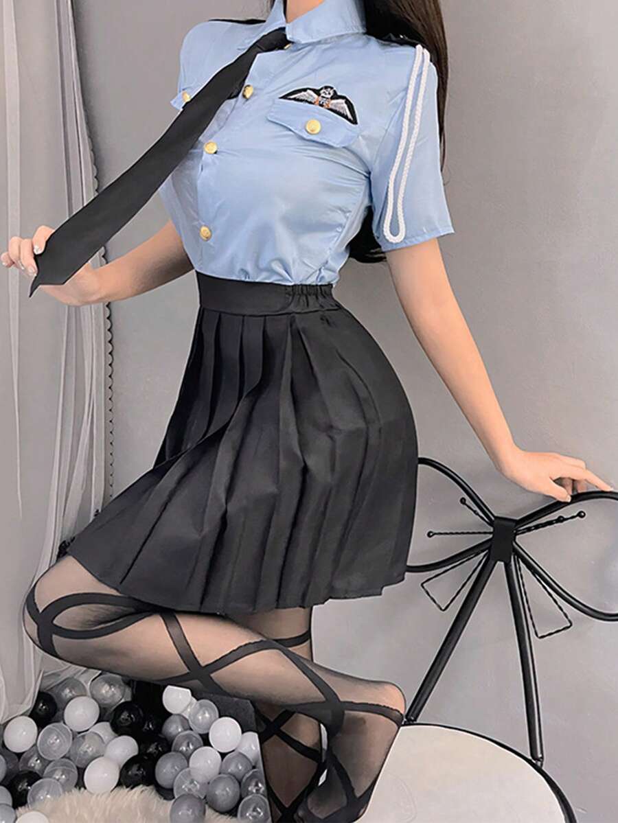 1 Conjunto de Disfraz de Azafata y Oficial Sexy, Uniforme de Juego de Roles, Secretaria Seductora (Medias no incluidas)