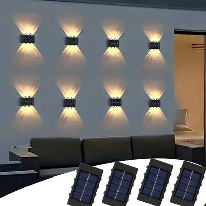 1PC/2PCS, 6/8/12/16 LED Solar Lights, Waterproof For Outdoor Use, Solar Wall Washer, Balcony Decor Spotlight, Atmosphere Wall Lamp, Solar Wall Light, Outdoor Porch Light, Wall Lamp, Suitable For Yard, Street, Fence, Garage, Garden Decor, Home LED Landscape Light, Suitable For Outdoor, Yard, Villa, Fence, Balcony, Garden, Outdoor Garden Fence Magnifier Spotlight, Home LED Landscape Lighting