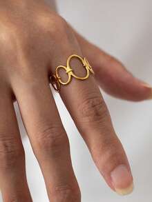 1pc 18K Gold Plated Stainless Steel Minimalist Geometric Oval Adjustable Open Ring, Suitable For Women's Daily And Holiday Wear, Popular Jewelry Gift - Multicolor - View 2