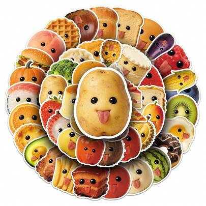 50pcs Abstract Food Decorative Stickers, Funny Creative Vegetable & Fruit Stickers For Desk, Fridge