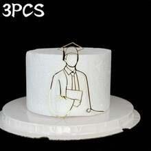 1pc/3pcs Minimalist Design Golden Acrylic Graduation Cap Cake Topper, For Graduation Ceremony And Party - Multicolor - View 14