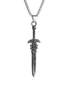 1pc Skeleton Knight Cross Sword Pendant Necklace, Retro Gothic Style, Unisex, Punk And Cool Accessories, Versatile For Daily Use - Fashion - View 10