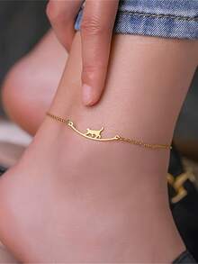 1pc Adjustable Beach Cat Paw Chain Anklet Bracelet Jewelry, Cute Animal Accessory, Summer Beach, Christmas Gift For Lovers - Anklets - View 12