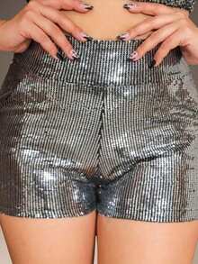 Short Bermuda Style With Elastic Waistband, Sequins, Party/Clubbing Glitter. - 銀色 - 查看 2