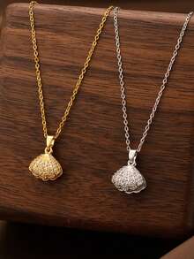 Delicate Pearl Shell Fan-Shaped Pendant Necklace, Openable Versatile Necklace Jewelry For Women - Multicolor - View 3