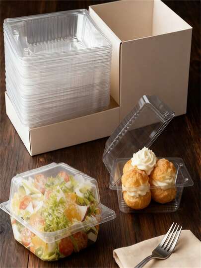 Square Flip-Top Plastic Cake Boxes | Transparent Storage Containers For Cakes, Salads, Sandwiches, Desserts, - Ideal For Picnics, Birthday Parties, Easter, Fresh Vegetables And Fruits