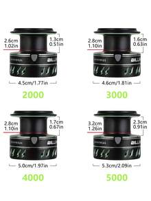 BILLINGS 纺车轮，最大拖拽力10公斤，齿轮比4.7:1/5.2:1，适用于海水和淡水，2000-5000系列，带金属线杯和摇臂 - 彩色 - 查看 8