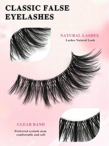 ENCHUW 7 Pairs Clear Band Faux Mink Lashes Volume Natural Long Fluffy Soft Wispy False Eyelashes Reusable Eyelashes Makeup - Black - View 3