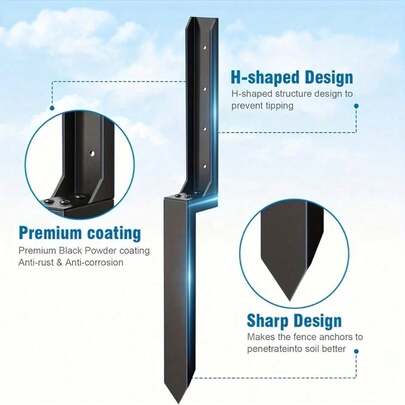 1/2pcs Metal Fence Post Repair Kit, Heavy-Duty Steel Fence Post Anchors For Fixing Tilted And Broken Wood Support 80cm