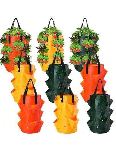 Reusable Hanging Strawberry Planter Bag With Handle, Suitable For Growing Strawberries, Vegetables, Flowers, With Drainage Holes For Indoor And Outdoor Planting
