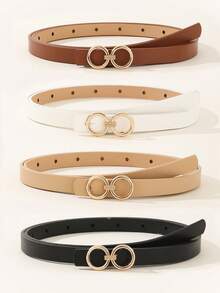 4 piezas Cinturón de cuero pequeño con hebilla de aleación para mujer, casual y versátil - Multicolor B - Ver 12