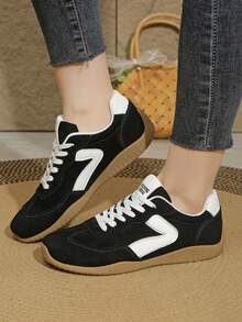 新款女鞋、时尚运动鞋、学生鞋、情侣鞋、复古休闲鞋、系带鞋、百搭户外休闲鞋、四季女鞋 - 黑色 - 查看 4