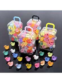30/20/10/1 [Random Mix Of Small Ducks + 1 Random Color Small Box] Colorful Interesting Glowing Cute Cartoon Duck Animal Decor, Suitable For DIY Crafts, Phone Cases, Keychains, Resin DIY Accessories, Non-Glowing Mini Version - Little Duck - View 1