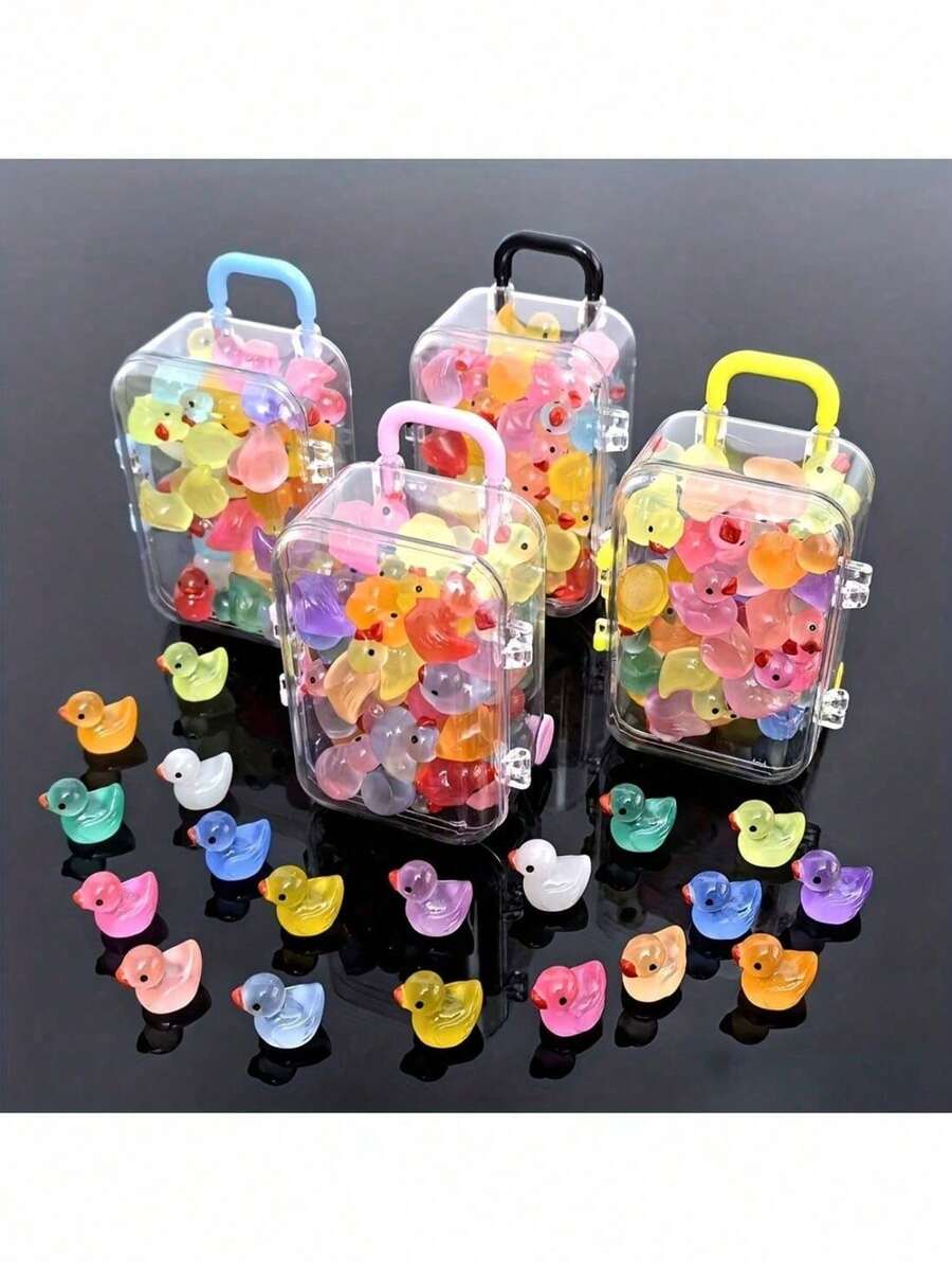 30/20/10/1 [Random Mix Of Small Ducks + 1 Random Color Small Box] Colorful Interesting Glowing Cute Cartoon Duck Animal Decor, Suitable For DIY Crafts, Phone Cases, Keychains, Resin DIY Accessories, Non-Glowing Mini Version - Little Duck - View 1