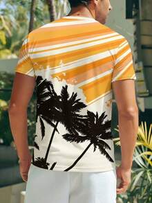 Men's Summer Vacation Style - Palm Tree Print Short Sleeve T-Shirt - Multicolor - View 2