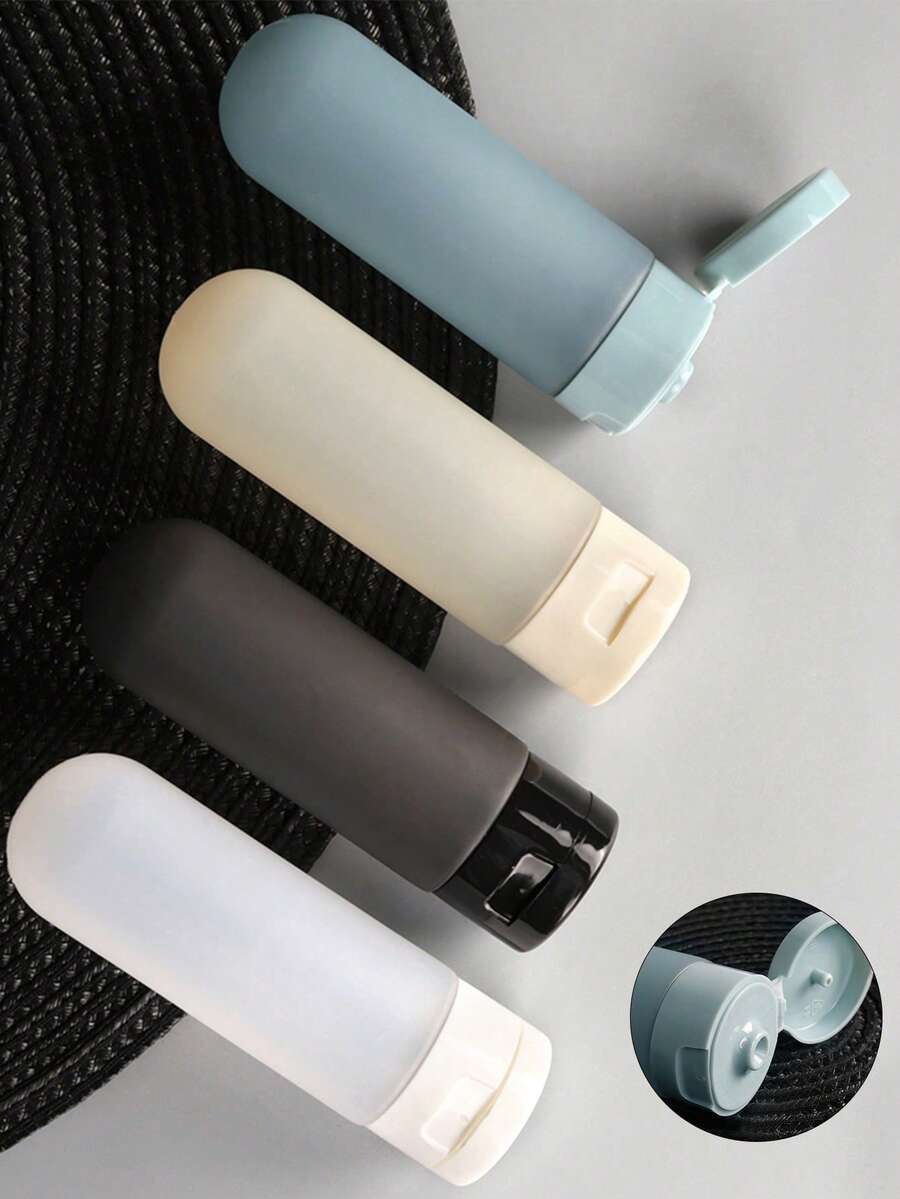 4个防漏挤压瓶，适用于洗发水、护发素、润肤露和沐浴露，配有收纳袋，方便旅行携带洗漱用品 - 2.03盎司可重复灌装化妆品容器，旅行必备，旅行收纳，适用于海滩、暑假、返校、假日露营、假日用品、迷你香水（男女通用）、旅行配件、旅行必备品、学习用品、返校用品