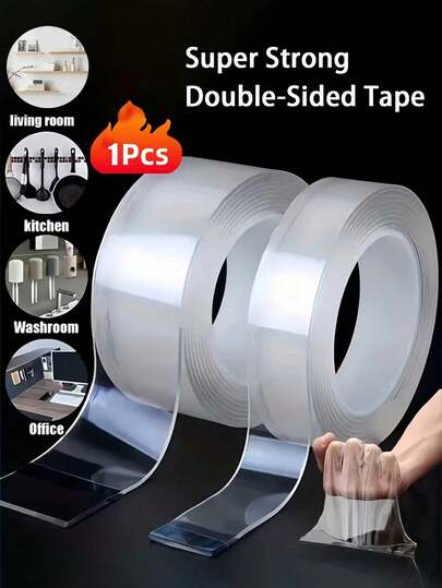 1/2/3cm Wide Super Strong Double-Sided Tape, Nano Transparent Double-Sided Adhesive Tape, Durable Sticky Strips, Waterproof Reusable, High Strength No Residue, Suitable For Home, Kitchen, Bedroom, Office, Study, Bathroom, Car, Handpainted Wallpaper Etc., 32+ Uses Including Wall Decor Hooks, DIY Projects, Multi-Purpose Adhesive, Applicable For Handicrafts, Painting And Wallpaper
