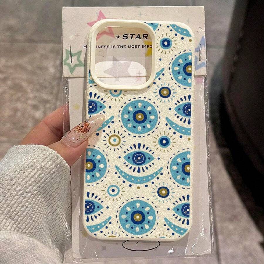 1pc TPU Material Bohemian Blue Eye Totem Pattern Phone Case Suitable For IPhone 17 Pro Max/17/16 Pro Max/15/13/12/11, S20 FE/A15/S24/A55, Note 11/Note 12/Note 13 Pro, Full Coverage Anti-Drop Soft Protective Phone Case - White - View 1