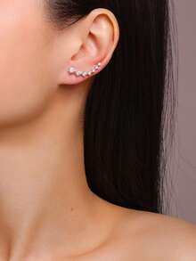 1对925纯银奢华优雅耳夹耳环，精致闪亮，适合日常佩戴 - 銀色 - 查看 3