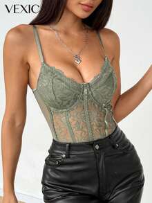 Vexica 女士休闲性感绿色蕾丝连体衣。这款露背蕾丝连体衣具有显瘦效果，适合夜店、酒吧、主题派对、音乐节、聚会、周年纪念、与伴侣约会、日常休闲穿着以及与朋友外出等场合。 - 綠色 - 查看 10