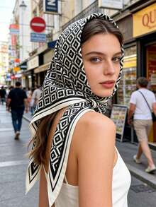 1pc Versatile Striped Scarf/Shawl, Suitable For Daily, Office, And Vacation Wear - White - View 1