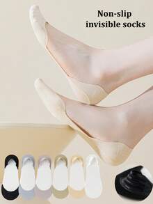 1/4/6双装春夏冰丝船袜，女士防滑，防后跟滑脱，隐形袜，薄款低帮袜，透气凉爽袜 - 彩色 - 查看 2