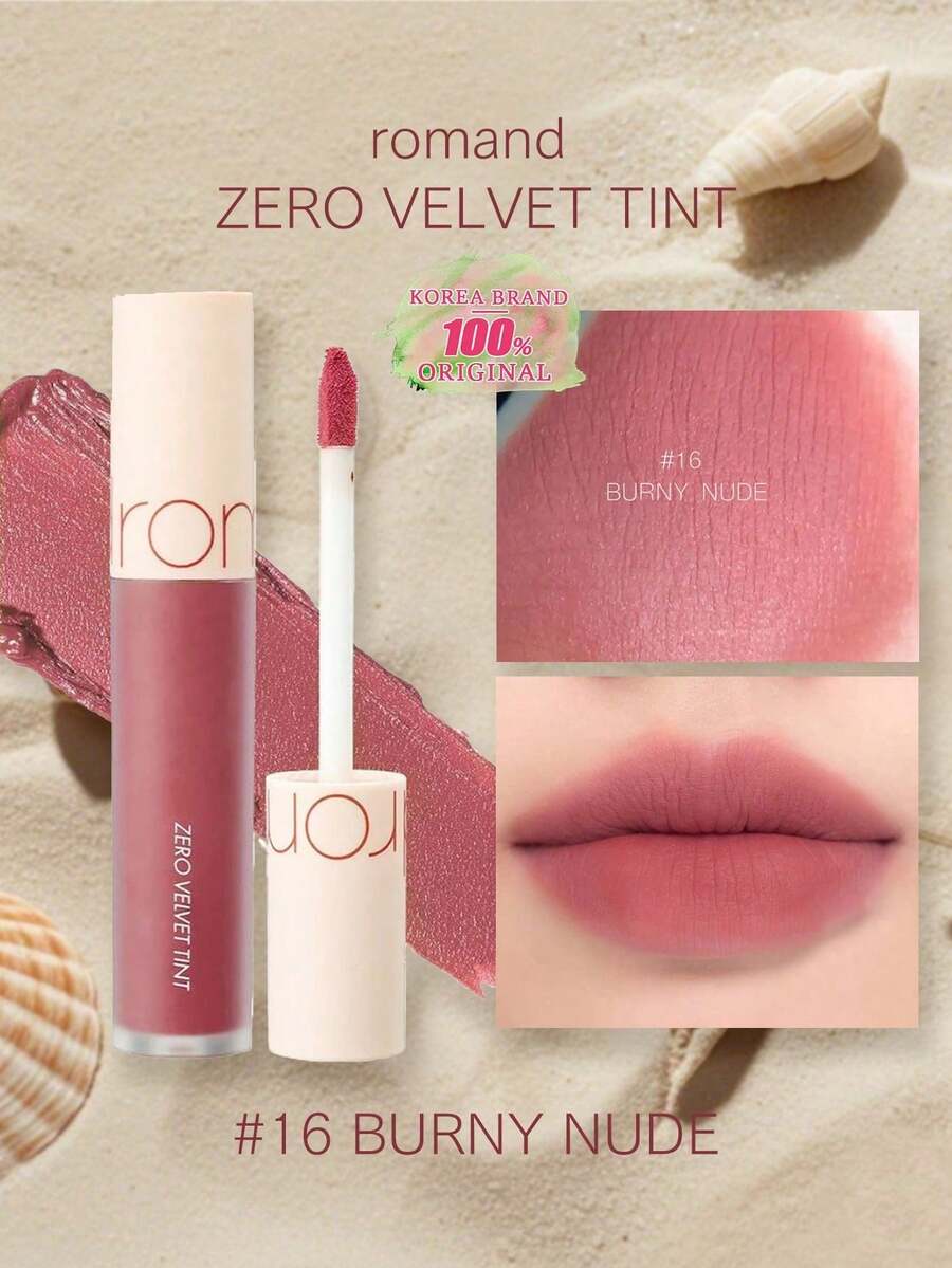 Rom&nd Romand ZERO VELVET TINT 16 BURNY NUDE | 哑光唇釉 | 持久显色 | 轻盈质地 | 高显色度 | 不拔干唇色 | 韩国化妆品 | 5.5克/0.194盎司