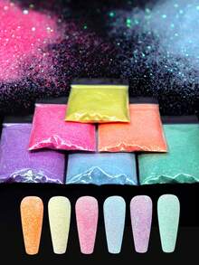 6袋（10克/袋）彩虹糖果光泽指甲粉 美甲配件 激光闪粉凝胶指甲油 全息闪光颜料 DIY 女士沙龙美甲饰品、美甲宝石、美甲艺术用品 - 彩色 - 查看 7