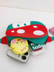 1pc Girls' Cartoon Mushroom Nylon Zipper Closure Cute Chest Bag/Waist Bag/Crossbody Bag, Suitable For All Seasons Daily Use - A - View 9