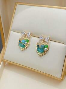 锆石蝴蝶心形精致春夏日常佩戴耳环，时尚简约百搭女士耳环 - 愛心 - 查看 3